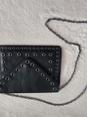 INC International Concepts Black Grommet Chain Clutch